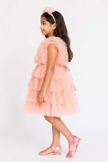 A Little Fable Peach Polyester Regalia Dress Online at Aza Fashions A Little Fable_Peach Polyester Regalia Dress _Online_at_Aza_Fashions