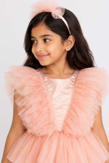 Buy A Little Fable Peach Polyester Regalia Dress Online at Aza Fashions Buy_A Little Fable_Peach Polyester Regalia Dress _Online_at_Aza_Fashions