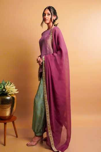 RAYASHA KHAN Purple Silk, Tissue, Organza Mirelle Asymmetric Short Kurta Set Online at Aza Fashions RAYASHA KHAN_Purple Silk, Tissue, Organza Mirelle Asymmetric Short Kurta Set _Online_at_Aza_Fashions