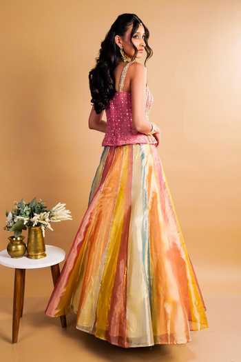 RAYASHA KHAN Multi Color Tissue, Silk, Net Sequins, Crystals Noore Colorblock Lehenga Set Online at Aza Fashions RAYASHA KHAN_Multi Color Tissue, Silk, Net Sequins, Crystals Noore Colorblock Lehenga Set _Online_at_Aza_Fashions