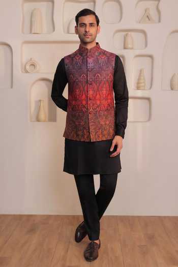 Prateek Munjal Paisley Noir Silk Kurta Bundi Set 
