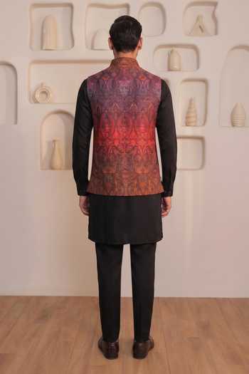 Prateek Munjal Paisley Noir Silk Kurta Bundi Set 