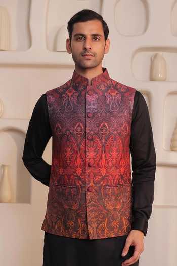 Prateek Munjal Black Silk Paisley Noir Kurta Bundi Set Online at Aza Fashions Prateek Munjal_Black Silk Paisley Noir Kurta Bundi Set _Online_at_Aza_Fashions