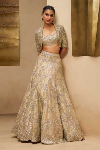 Osaa By Adarsh Champagne Blossom Crop Jacket Lehenga Set
