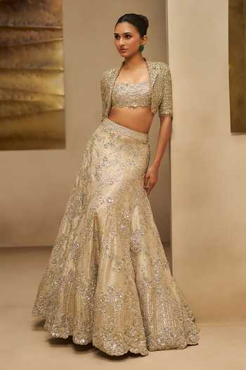 Osaa By Adarsh Champagne Blossom Crop Jacket Lehenga Set