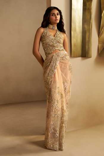 Osaa By Adarsh Ethereal Mist Pre-Draped Tulle Saree With Top