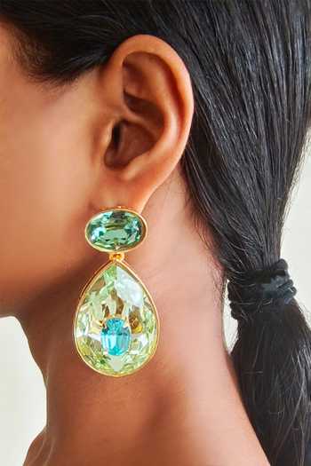 Shop Bblingg Green Azaia Swarovski Crystal Dangler Earrings Online at Aza Fashions Shop_Bblingg_Green Azaia Swarovski Crystal Dangler Earrings _Online_at_Aza_Fashions