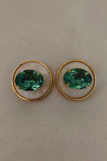 Bblingg Green Azaia Mother Of Pearl Stud Earrings Online at Aza Fashions Bblingg_Green Azaia Mother Of Pearl Stud Earrings _Online_at_Aza_Fashions