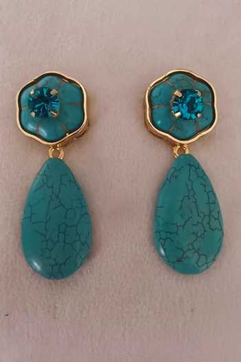 Bblingg_Blue Belinda Floral Dangler Earrings _Online_at_Aza_Fashions