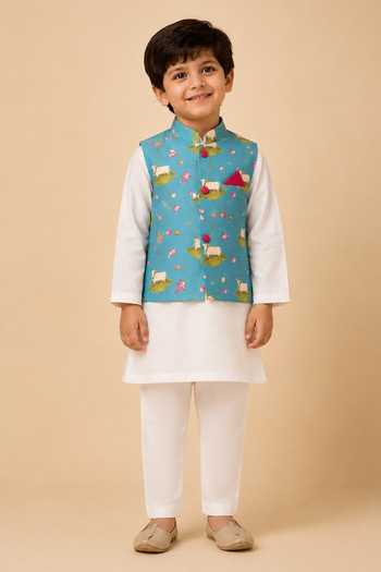 Cute Couture Pichwai Print Bundi & Kurta Set 