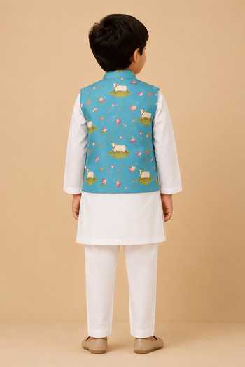 Cute Couture Pichwai Print Bundi & Kurta Set 