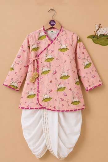 Cute Couture Pink Cotton Pichwai Print Angarkha And Dhoti Pant Set Online at Aza Fashions Cute Couture_Pink Cotton Pichwai Print Angarkha And Dhoti Pant Set _Online_at_Aza_Fashions