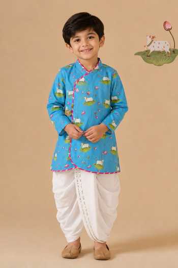 Cute Couture Pichwai Floral Print Angarkha Kurta Set 