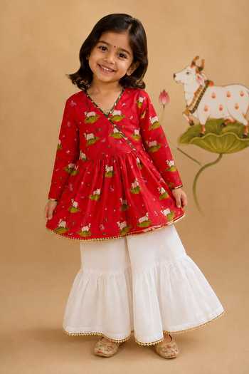 Cute Couture Pichwai Print Angarkha & Sharara Set 