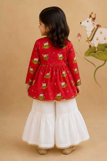 Cute Couture Pichwai Print Angarkha & Sharara Set 