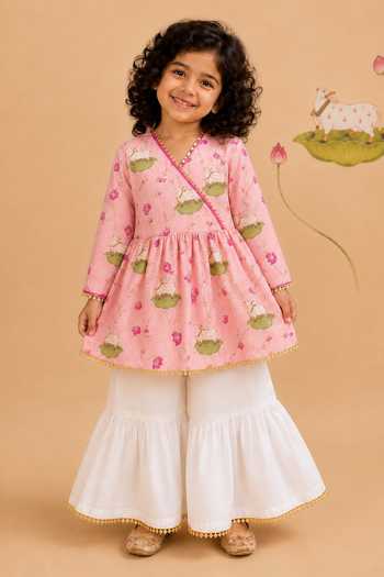 Cute Couture Pichwai Print Angarkha With Sharara 