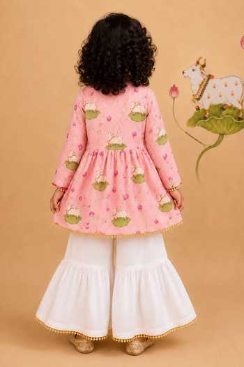 Cute Couture Pichwai Print Angarkha With Sharara 