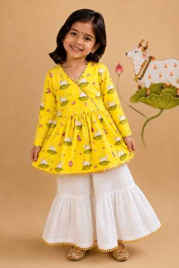Cute Couture Pichwai Print Angarkha & Sharara Set 
