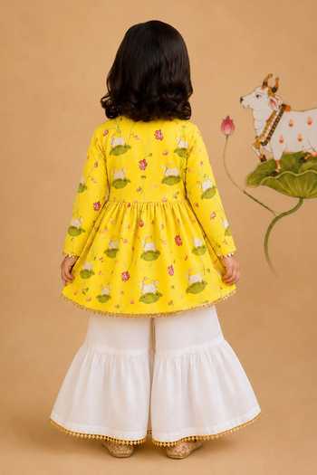 Cute Couture Pichwai Print Angarkha & Sharara Set 