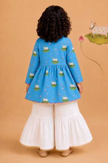 Cute Couture Pichwai Cow Print Angarkha & Sharara Set 
