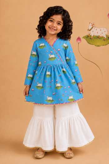 Cute Couture Pichwai Cow Print Angarkha & Sharara Set 