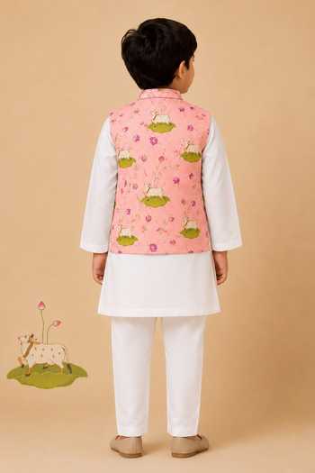 Cute Couture Pichwai Print Bundi & Kurta Set 