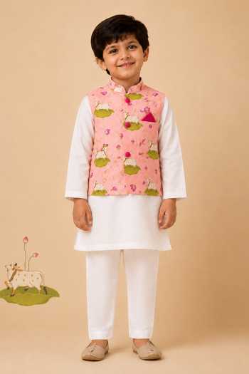 Cute Couture Pichwai Print Bundi & Kurta Set 