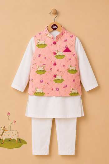 Cute Couture Pink Cotton Pichwai Print Bundi And Kurta Set Online at Aza Fashions Cute Couture_Pink Cotton Pichwai Print Bundi And Kurta Set _Online_at_Aza_Fashions