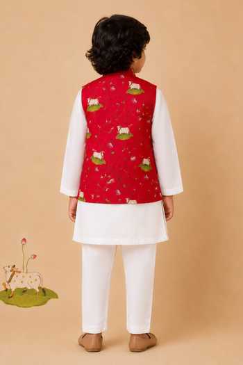 Cute Couture Pichwai Print Bundi & Kurta Set 