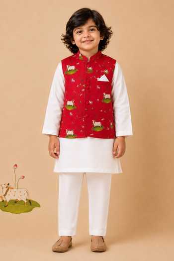 Cute Couture Pichwai Print Bundi & Kurta Set 