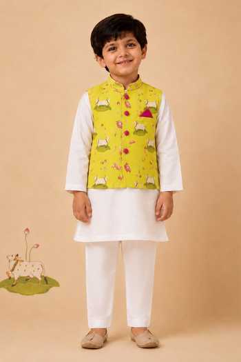 Cute Couture Printed Bundi & Kurta Set 