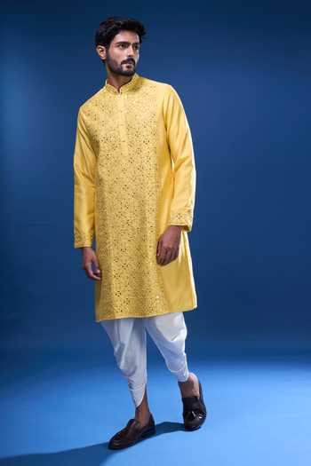 Arihant Rai Sinha Yellow Silk Mirrors, Embroidery Work Kurta Patiala Pant Set at Aza Fashions Arihant Rai Sinha_Yellow Silk Mirrors, Embroidery Work Kurta Patiala Pant Set _at_Aza_Fashions
