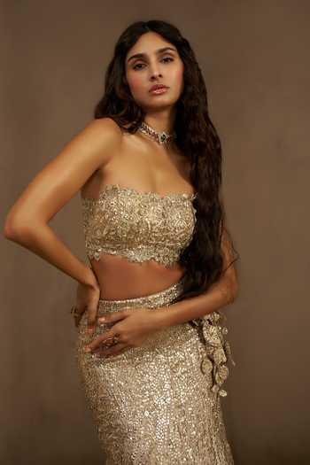 Buy Osaa By Adarsh Pink Silk, Tissue Bandeau Neck Camellia Embroidered Mermaid Lehenga Set Online at Aza Fashions Buy_Osaa By Adarsh_Pink Silk, Tissue Bandeau Neck Camellia Embroidered Mermaid Lehenga Set _Online_at_Aza_Fashions