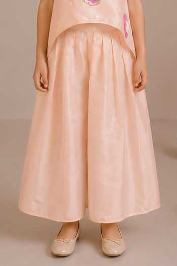 Darleen Kids Couture_Peach Silk Noori Asymmetric Top And Pant Set _Online_at_Aza_Fashions
