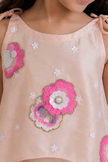 Shop_Darleen Kids Couture_Peach Silk Noori Asymmetric Top And Pant Set _Online_at_Aza_Fashions