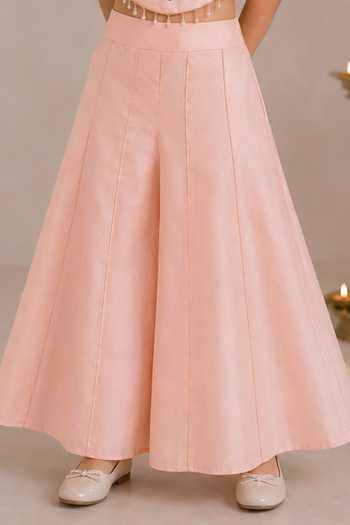 Darleen Kids Couture_Peach Silk Gulmohar Embroidered Top And Palazzo Set _Online_at_Aza_Fashions