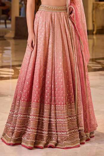 Shop_Cedar & Pine_Pink Organza, Net Sweetheart Neck Gulaabi Sequin Embroidered Lehenga Set _Online_at_Aza_Fashions