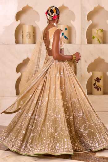 Buy_Cedar & Pine_Green Organza, Net, Velvet Sweetheart Neck Dhaani Hand Embroidered Lehenga Set _Online_at_Aza_Fashions