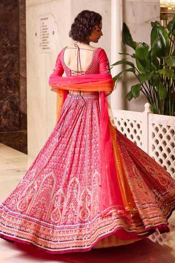 Cedar & Pine Gulal Colorblock Embroidered Lehenga Set