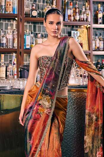 Cedar & Pine_Multi Color Tissue Saiyaara Floral Print Saree _Online_at_Aza_Fashions