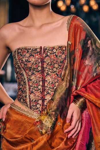 Cedar & Pine_Multi Color Tissue Saiyaara Floral Print Saree _at_Aza_Fashions