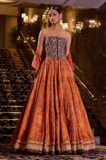 Cedar & Pine Heer Brocade Woven Lehenga Set 