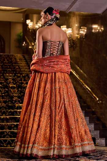 Cedar & Pine Heer Brocade Woven Lehenga Set 