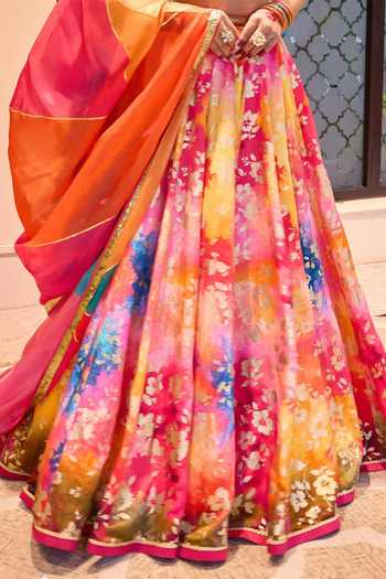 Buy Cedar & Pine Multi Color Organza, Satin, Linen Gota Patti Sweetheart Phool Print Lehenga Set Online at Aza Fashions Buy_Cedar & Pine_Multi Color Organza, Satin, Linen Gota Patti Sweetheart Phool Print Lehenga Set _Online_at_Aza_Fashions