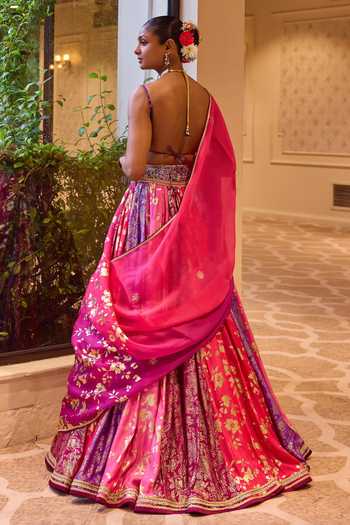 Cedar & Pine Shagan Floral Jaal Print Lehenga Set