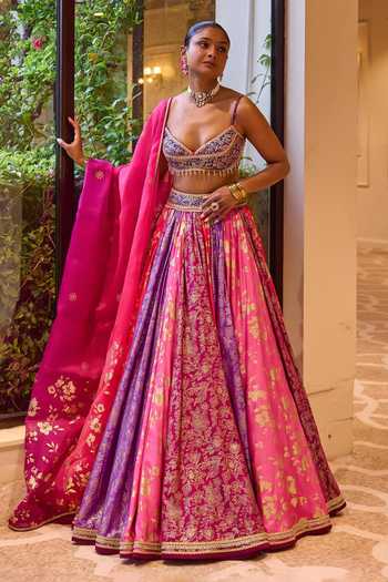 Cedar & Pine Shagan Floral Jaal Print Lehenga Set