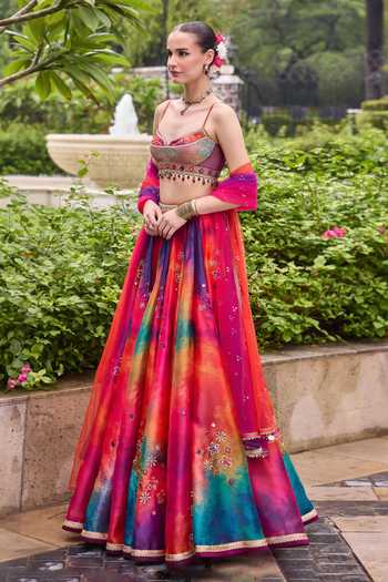 Cedar & Pine Multi Color Organza, Tulle, Brocade Sweetheart Bestie Embroidered Lehenga Set Online at Aza Fashions Cedar & Pine_Multi Color Organza, Tulle, Brocade Sweetheart Bestie Embroidered Lehenga Set _Online_at_Aza_Fashions