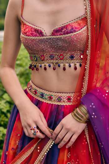 Shop Cedar & Pine Multi Color Organza, Tulle, Brocade Sweetheart Bestie Embroidered Lehenga Set Online at Aza Fashions Shop_Cedar & Pine_Multi Color Organza, Tulle, Brocade Sweetheart Bestie Embroidered Lehenga Set _Online_at_Aza_Fashions
