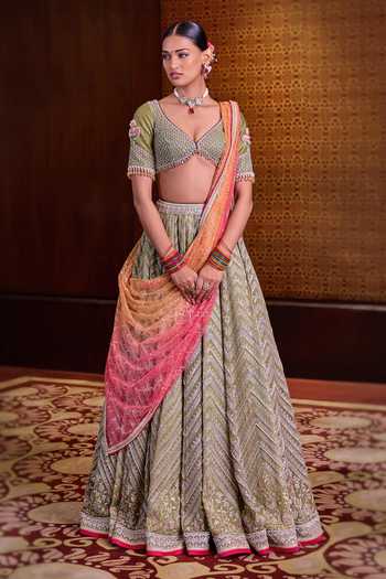 Cedar & Pine Mehendi Embroidered Lehenga Set 