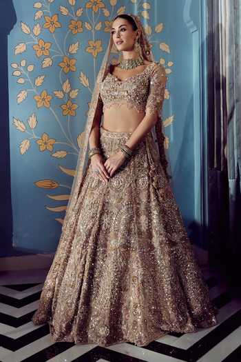 Roqa Champagne Aurelle Embroidered Bridal Lehenga Set